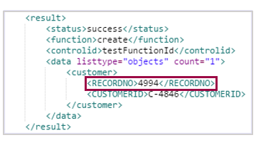 example response with customer record number
