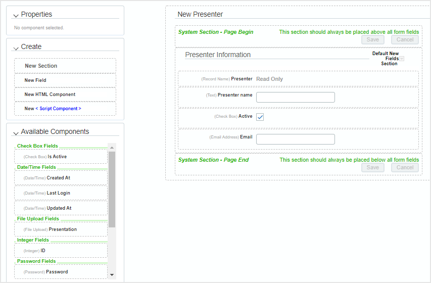 page editor for new presenter page