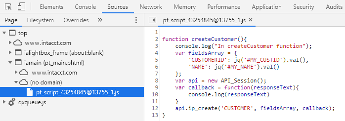 Chrome debugger with script selected