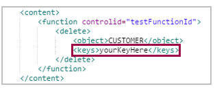 delete function on customer objects with the given keys