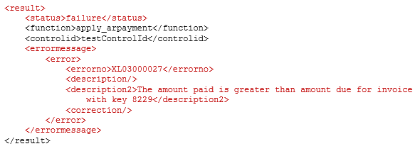 XML error response for business rule